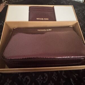 Michael Kors Shimmering Burgundy Wallet and Card Holder